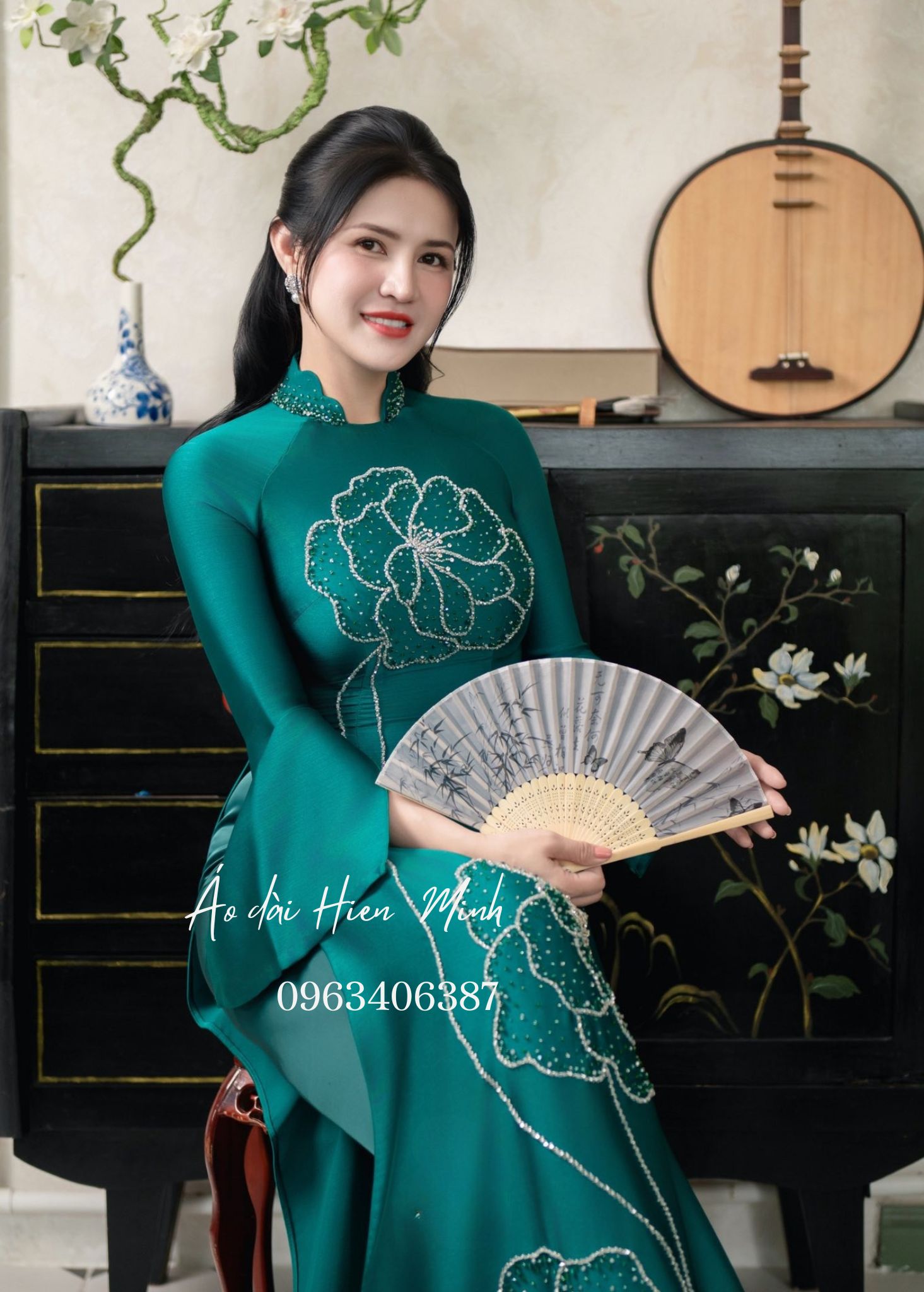 Áo Dài Trung Niên Màu Xanh Cao Cấp - Sang Trọng 5 ao dai sui gia 202623